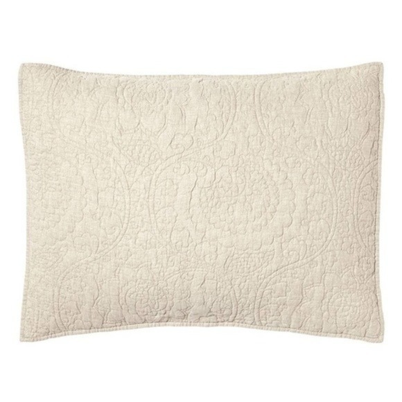 Pottery Barn BELGIAN FLAX LINEN 1 Standard Floral Stitch Quilted Sham - Picture 4 of 5
